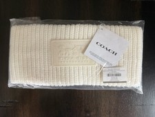 Coach Authentic Winter Cable Knit Headband Cream Logo Patch One Size NEW NWT