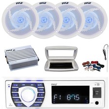 Pyle Single-DIN Marine MP3 Radio W/Cover, 4x 5.25" 180W Max Speakers, Amplifier
