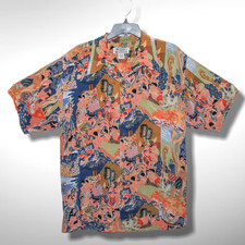 AVANTI Large 100% Silk Hawaiian Shirt Eugene Savage Island Feast Matson Lines