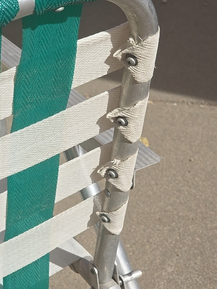 Vintage Aluminum Lawn ROCKING CHAIR Foldable Newly Webbed Green White ...