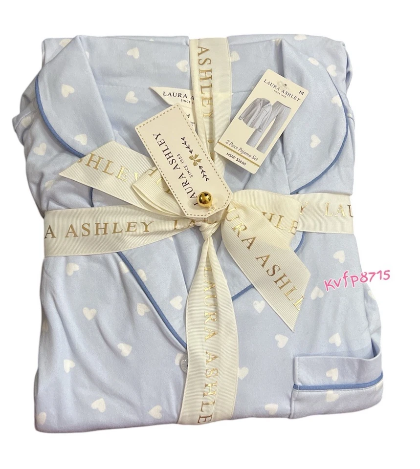 Juego de 2 pijamas suaves de manga larga Laura Ashley Christma M corazones azules blancos Foto 2 de 4