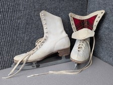 Vintage White Leather Figure Skates Women's Size 7 Red Plaid Lining Winter Decor