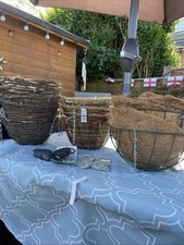 9 Wooden Baskets New 3 Wired Baskets New, 2 Pull Down Hangers 2 Basket Chains.