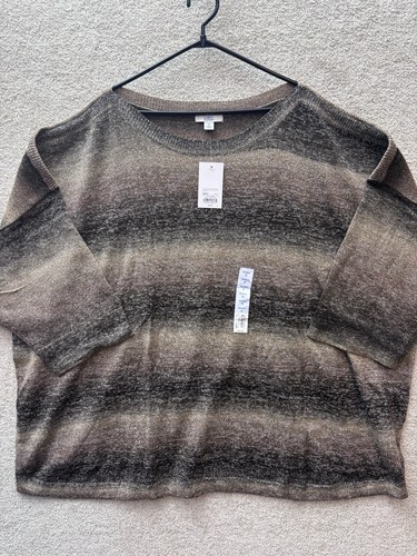Croft & Barrow Pullover Damen 5X Eiche Kombi braun gestreift U-Boot Ausschnitt 1/2 Slv NEU - Bild 2 von 7
