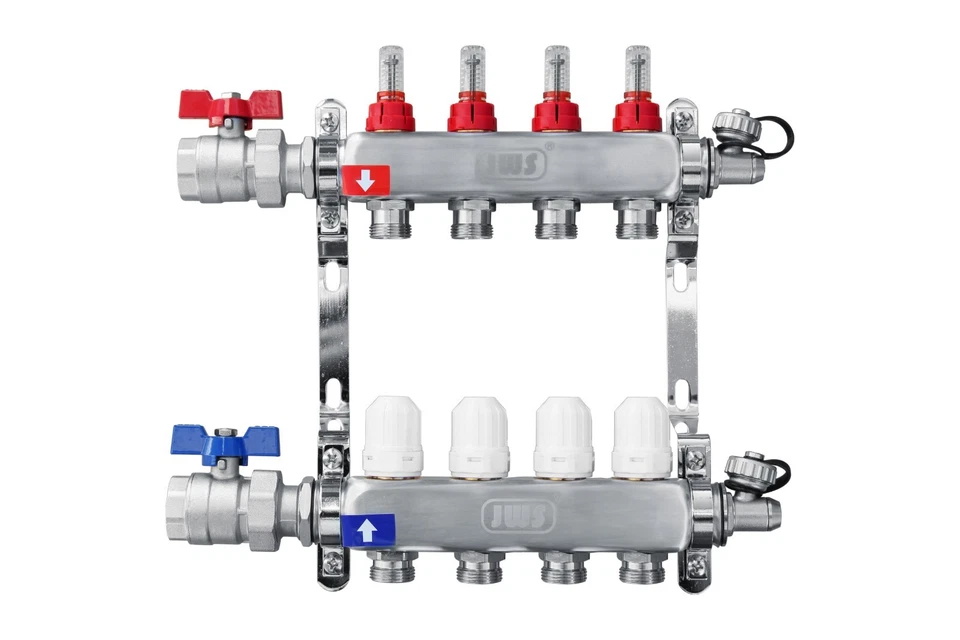 Heizkreisverteiler Edelstahl Fußbodenheizung Entlüfter Durchflussanzeiger 2- 12