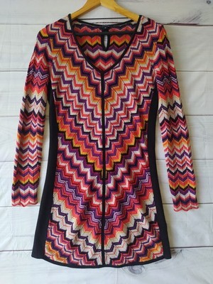 Multicolor crochet mini dress 70s style by Comma size 38 long sleeve