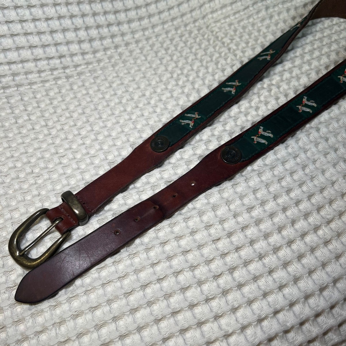 Thompson Leather Exeter NH Pheasant Embroidered Belt Winchester Shells Brown 34 View 4