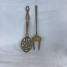 brass salad servers fork and spoon 10" long
