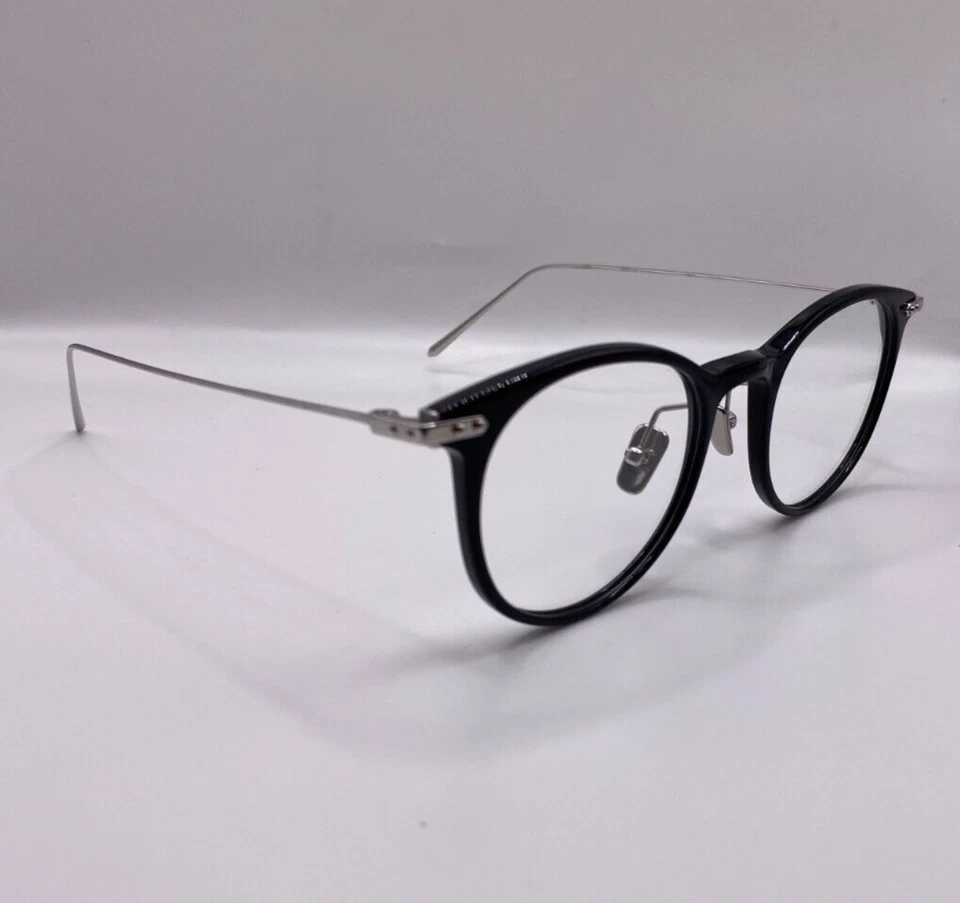 Linda Farrow LF03C2 5704 Negro Plata Marco Redondo Hecho a Mano 48-20-143 Foto 3 de 4