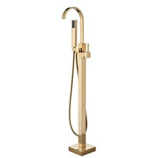 Brushed Gold Bathtub Faucet Floor Mount Freestanding Tub Filler with Hand Shower
