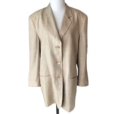 Vintage Escada Long Tan Plaid Linen Blazer eu 38
