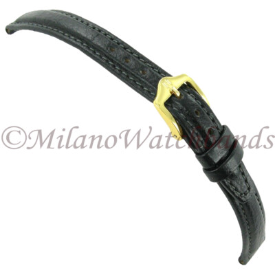 16mm Hirsch Country Black Padded Gray Stitch Genuine Leather Mens Watch Band Reg