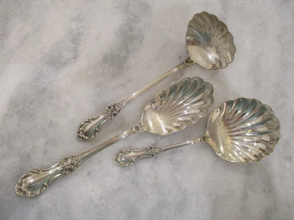 INTERNATIONAL SILVER WILD ROSE STERLING BON BON +LADLE +SUGAR SPOON -82g-NO MONO - Image 2 of 4