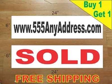 CUSTOM ADDRESS & WEB BLACK Text 6"x24" REAL ESTATE RIDER SIGNS Buy 1 Get 1 FREE