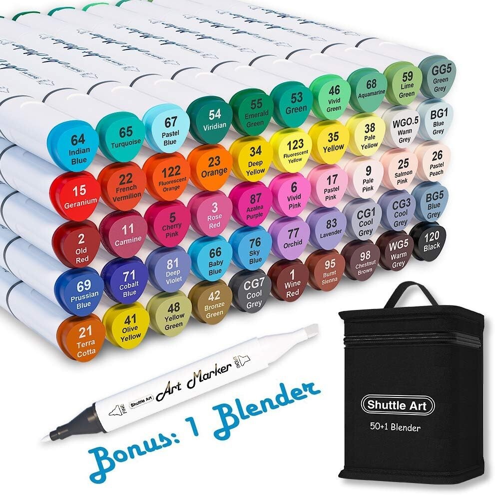 Shuttle Art Dual Tip Artist Markers Shuttle Art Dual Tip Artist Markers Shuttle Art 51 Colors Dual Tip Alcohol  Based Art Markers, 50