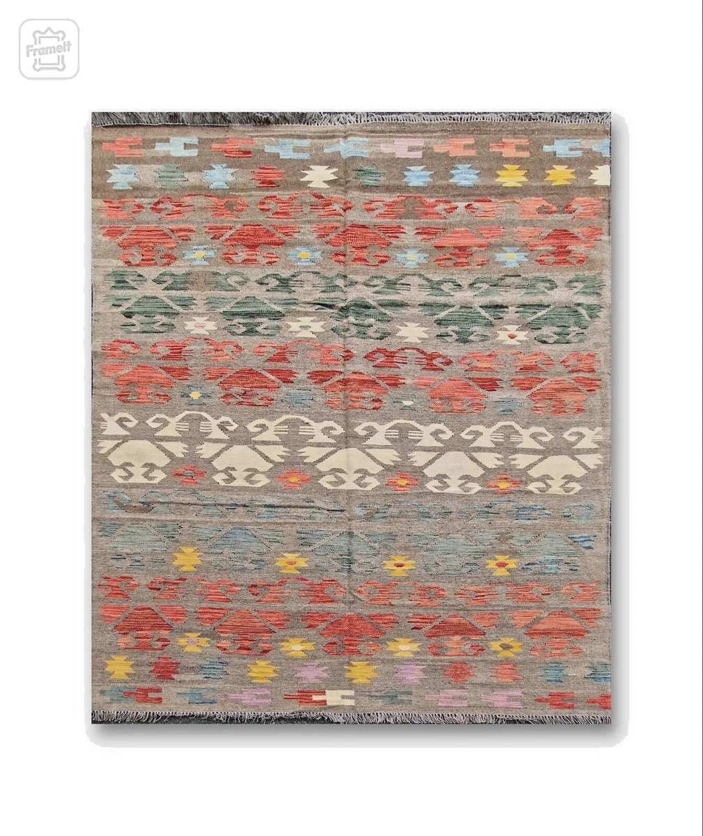 Grand Tapis Kilim Laine Tissé Main – 258x170 Cm – Motifs Géométriques – Afghanistan
