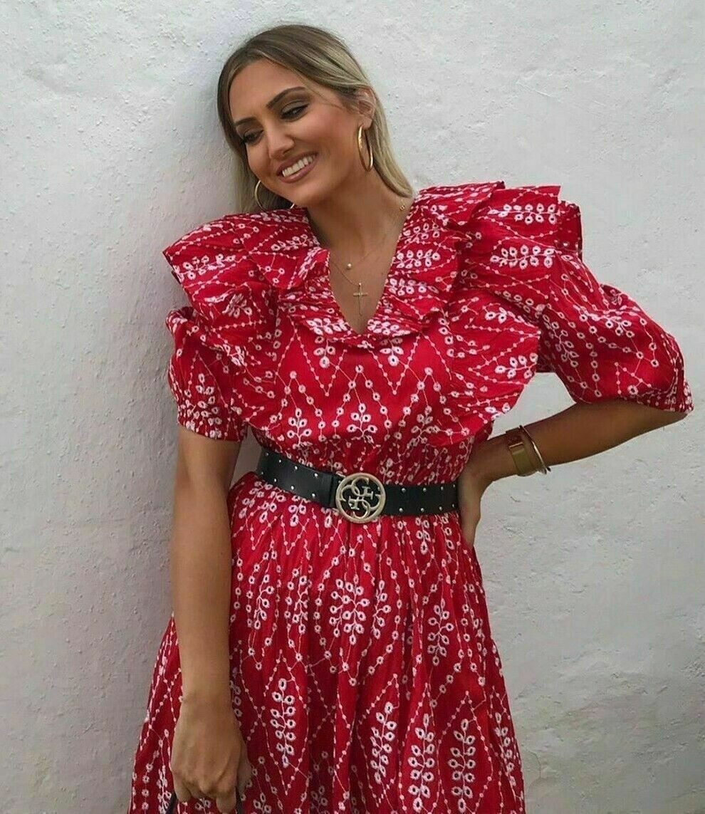 Zara Women Dress With Cutwork Embroidery Red 0881/118 | eBay