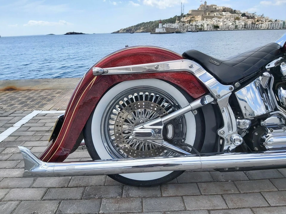 Guardabarros trasero elástico estilo Chicano Cholo Harley Davidson Softail FLST 00-17 7,5" Foto 4 de 4