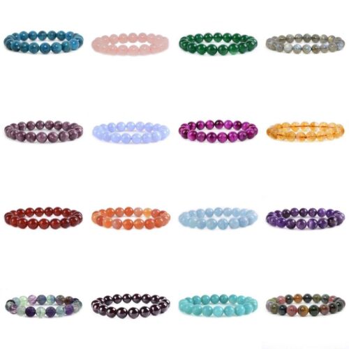 10mm Fashion round gemstone beads stretchable bracelet 7" - Afbeelding 1 van 237