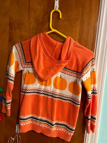 Gymboree Kids 7 Orange Pumpkin Fall Hoodie Knit Sweater Cardigan - Picture 3 of 3