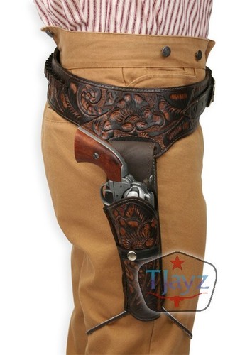 TJAYZ American USA 22 CAL Tooled Holster Gun Belt Drop Loop LEATHER Western RIG - Picture 16 of 27