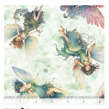 ENCHANTED FAIRY TOSS ON SAGE BY QT FANTASY FAIRIES FABRIC HALF YARD