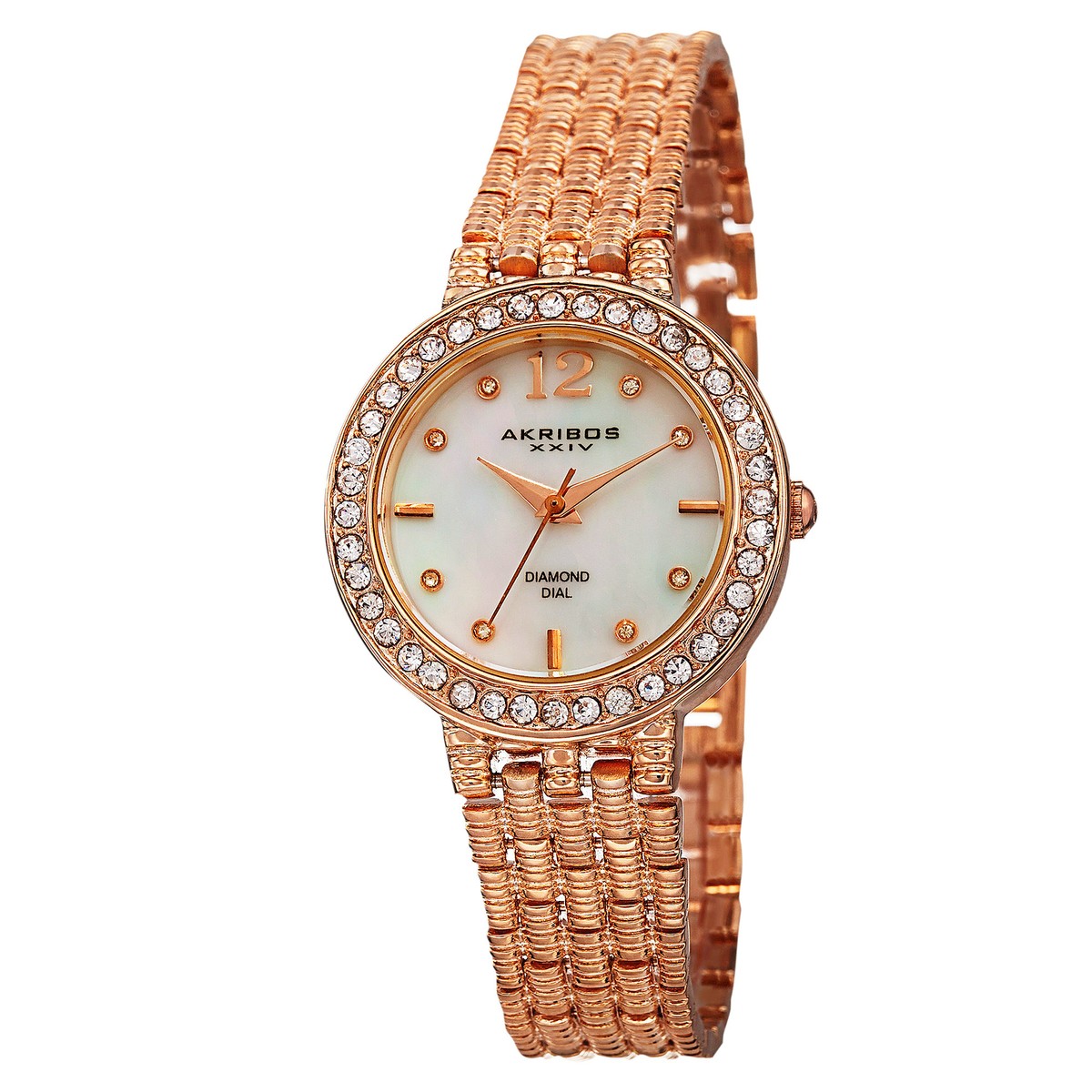 New Women's Akribos XXIV AK757RG Swiss Diamond MOP Dial Rose-tone Bracelet  Watc