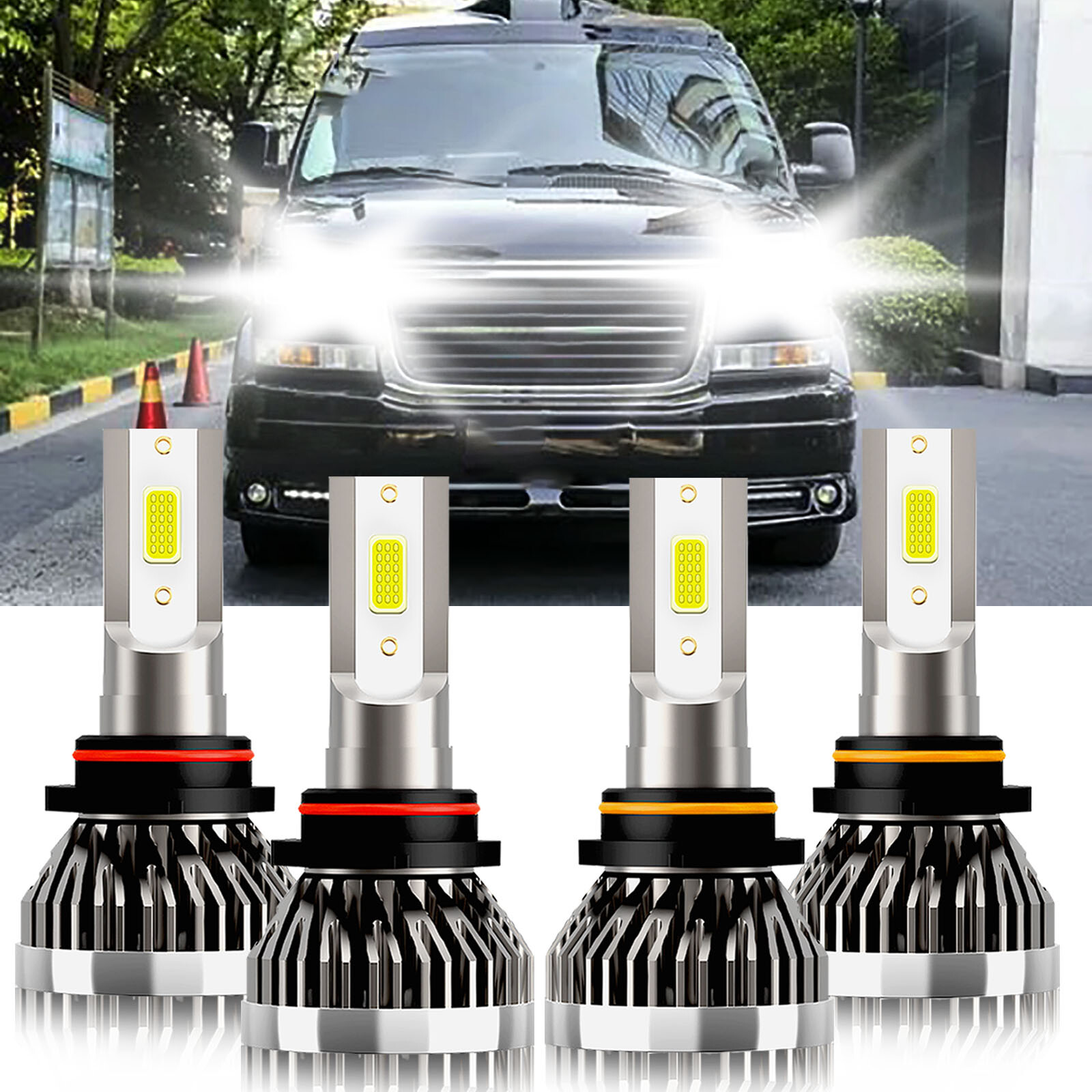 For GMC Savana 4500 2009-2019 LED Headlight 9005+9006 Hi/Low Beam Bulbs 6000K