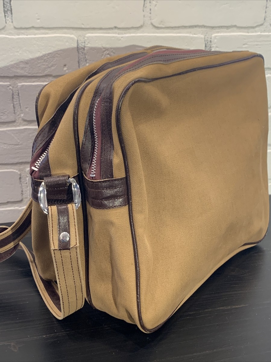 Vintage GOLDEN LEAF TOTE BAG Canvas Fabric Leather Trim
