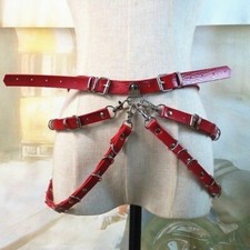Ladies Faux Leather Belt Strap Punk Dance Biker Waist Decor Metal Ring Tie