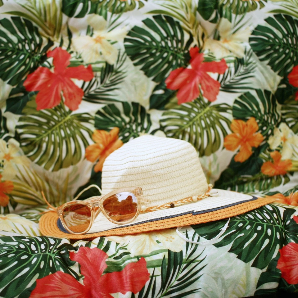 Polyester Stoff  Monstera Blätter Blumen Polsterstoff Meterware Polster Vorhang - Bild 3 von 4