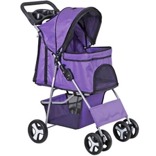 Durable Foldable Dog Stroller Pet Travel Carriage for Pet w/ Carrier Cart Purple