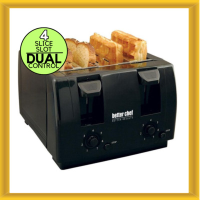 Better Chef IM-242B Black 4 Slice Dual Control Bread Bagel Family Size Toaster