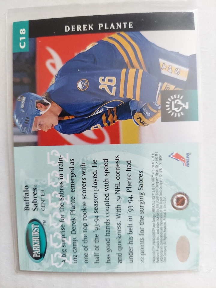 1993-94 Parkhurst Calder Candidates Silver Foil Derek Plante #C18 Rookie RC - Image 2 of 2