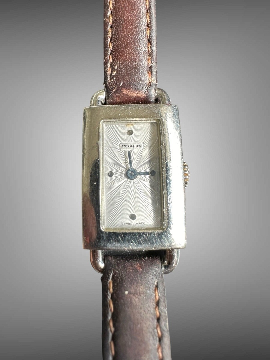 Coach 0219 Petite Tank White Face Brown Leather Ladies Watch 17mm