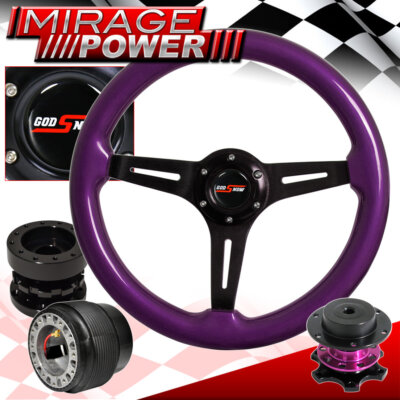 Extender Quick Release + Purple Wood Deep Dish Steering Wheel For 89-05 Eclipse