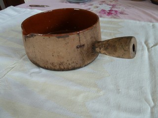 Poelon Toupin en terre cuite émaillée ancien objet de collection h 8 5 cm diam18