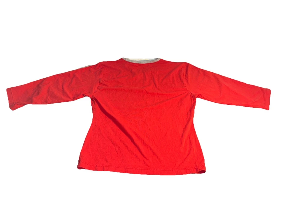 Top para mujer Reebok manga 3/4 rojo gris rayas talla XL cuello en V Foto 2 de 4