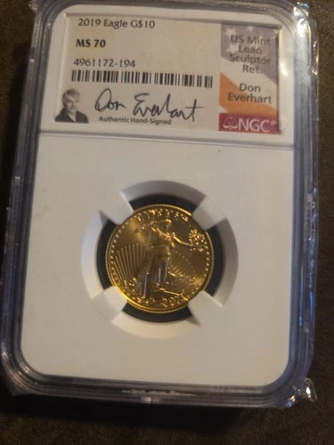 2019 GOLD EVERHART SIGNED $10 AMERICAN EAGLE 1/4 OZ NGC MINT STATE 70