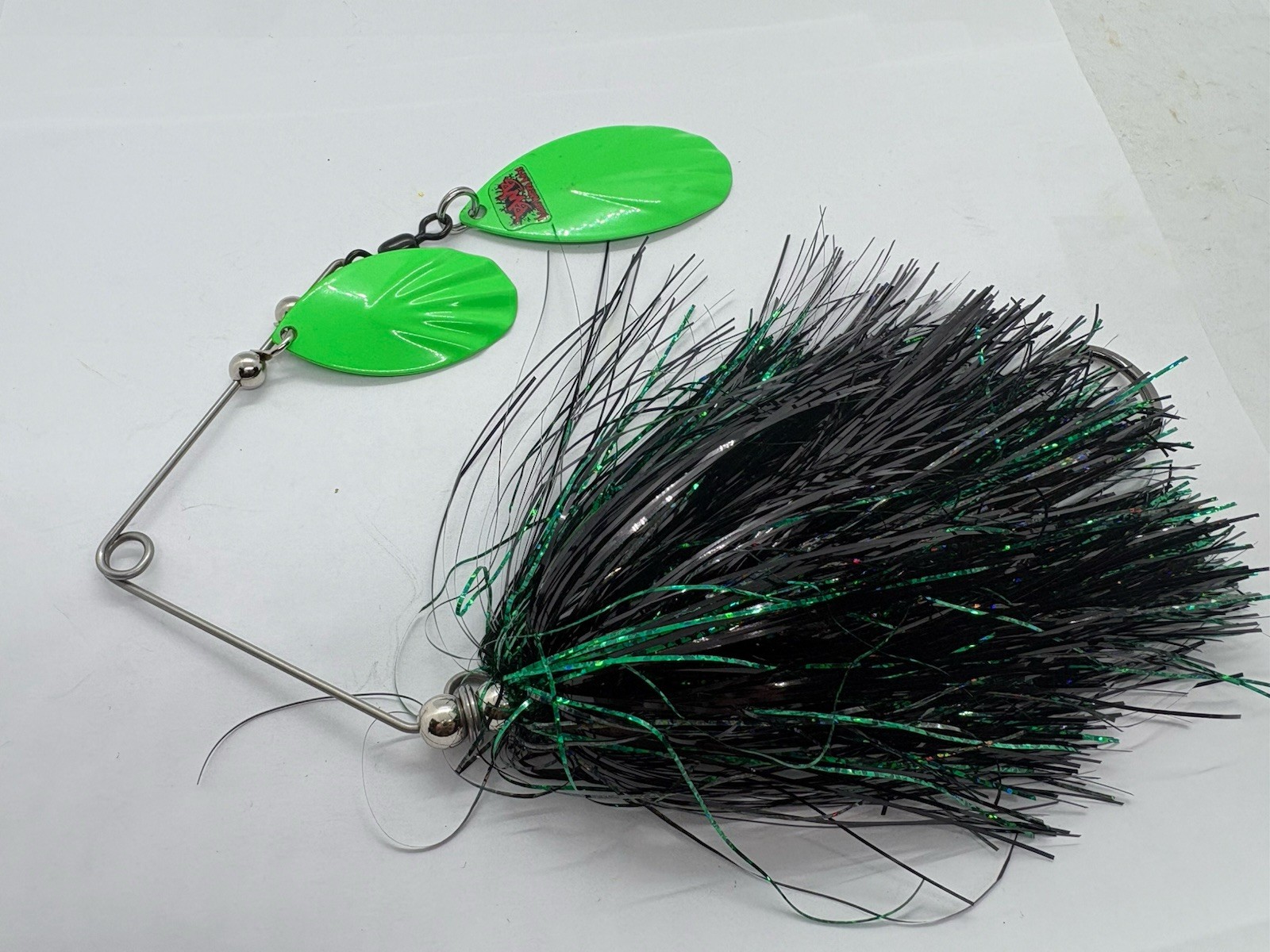 8” Blue Water Baits BWB Flowage Green Black Tinsel Spinnerbait Musky Lure - Image 2