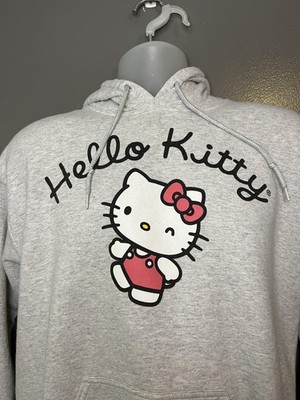 Hello Kitty Hoodie Sweatshirt Womens Small Gray Graphic Pullover Fleece Kawaii