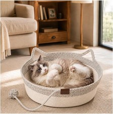 Stimulicat Cat Basket w/ Rope Ball, Foldable Scratchable, Washable, Gray 14in