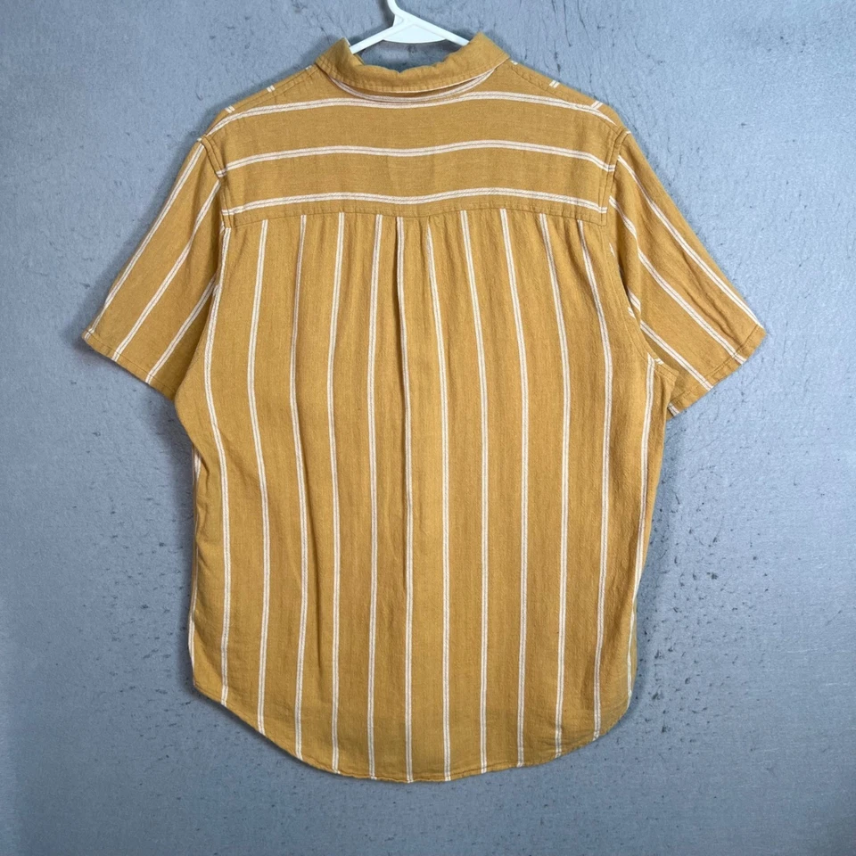 Camisa de manga corta Katin para hombre grande amarillo mostaza y blanco a rayas lino algodón Foto 2 de 4