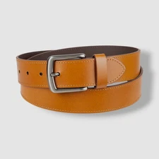 Club Room Men's Brown Square-Buckle Cut-Edge Stitched Leather Belt Size L