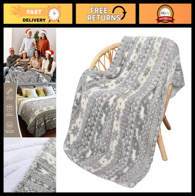 Super Soft Grey Sherpa Throw Blanket - Warm Fuzzy Reversible Snowflake Design 50