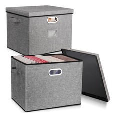 Collapsible Storage Bins with Lids, 2-Pack Foldable Fabric Linen Storage Boxe...