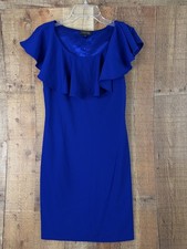 Tahari Arthur S Levine Dress 4 Royal Blue Ruffle Cape Sheath Cocktail Elegant