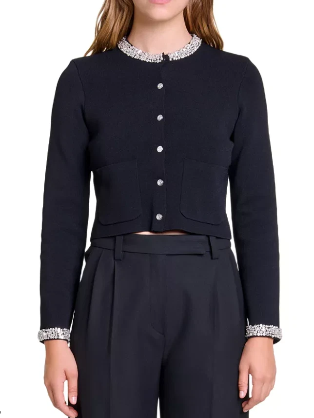 Maje womens Mistrassan Black Crystal Embellished Cardigan - 3 / Large -msrp $345 - Image 2 of 4