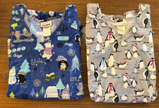 Set of 2 Scrubstar Women's Scrub Tops Christmas Winter Snowmen Penguins Size L