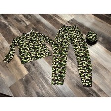 Kids Camouflage Military Costume Set 3-Piece Top Pants Hat Green Camo Large